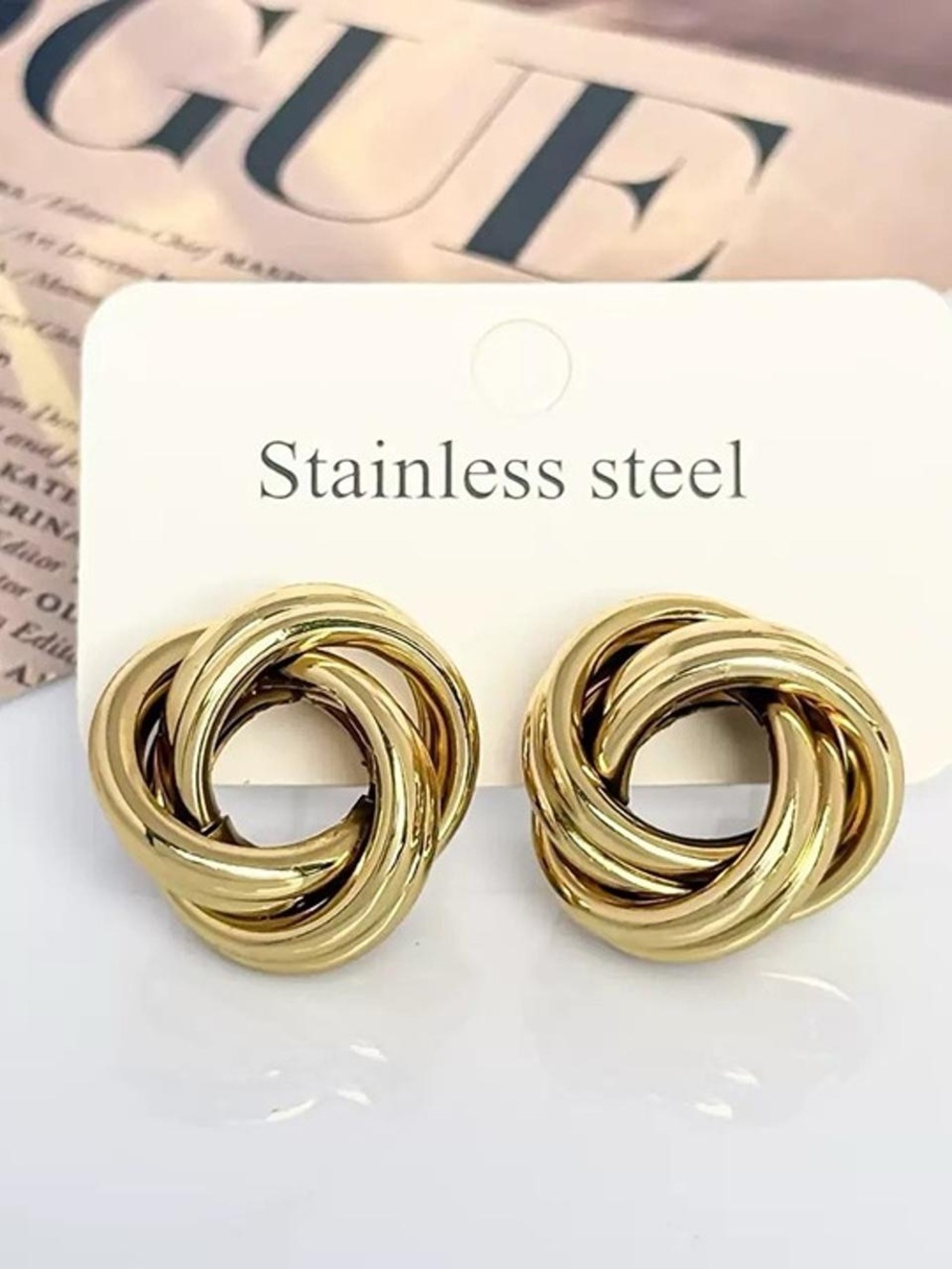 Gold Twisted Knot Stainless Steel Stud Earrings
